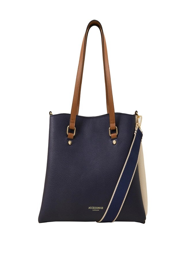 أكسيسورايز حقيبة كتف نسائية من أكسسورايز لندن، لون أزرق متداخل | حقائب يد نسائية للاستخدام المكتبي | حقيبة عمل نسائية | حقيبة كتف نسائية || تتسع لأجهزة كمبيوتر محمول حتى 14 بوصة - Image 1